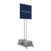 Mounting device | for various advertising board sizes | Dimensions of advertising board: 2.00 x 2.00 m consisting of: | 1 x set up frame, galvanized (part-no. 35350) | 2 x concrete set up device, 600 kg (part-no. 3F120) | 1 x lattice tower, galvanized, 6150 mm (part-no. 353017) | 2 x board holder 2.00 x 2.00 m (part-no. 353320) | 4 x rotary coupler, galvanized (part-no. 3F120-5) | with insect-friendly spotlight, consisting of: | 1 x spotlight mount, galvanized (part-no. 3533H) | 1 x insect-friendly spotlight, light color: 3000 K (part-no. 3531S1IF) | 2 x swivel coupling, galvanized (part-no. 3F120-5)